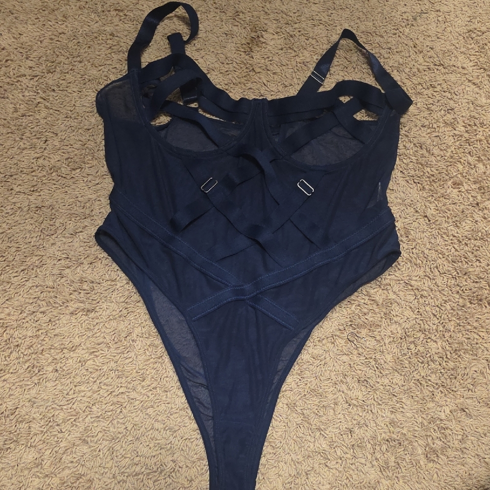 Navy Blue Strappy Sexy Bodysuit 14/16